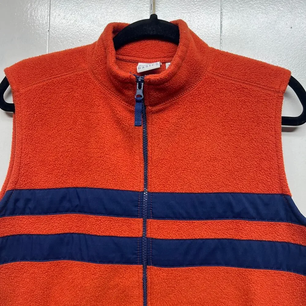 TKS Vintage Boys Fleece Full Zip Orange Vest Size M (10/12) Zip Pockets